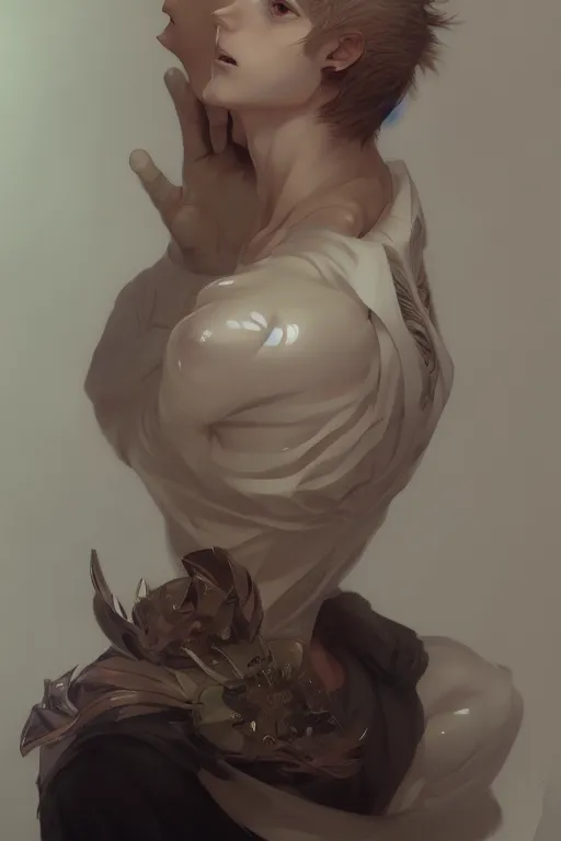 Image similar to A full portrait saitama, anime, intricate, elegant, highly detailed, digital painting, artstation, concept art, smooth, sharp focus, illustration, art by Krenz Cushart and Artem Demura and alphonse mucha