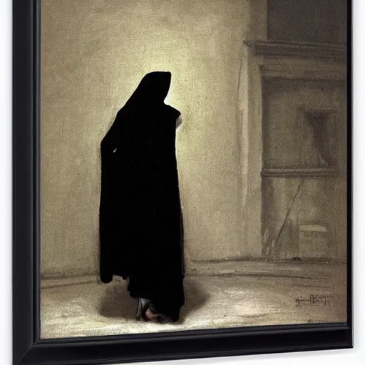 Image similar to Back view of the grim reaper, curvy, deep shadows, award winning, by Ilya Repin