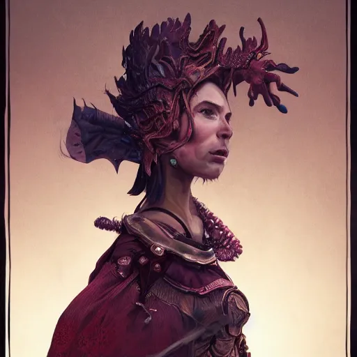 Prompt: dark fantasy character portrait of Peppa Pig, dramatic, unsettling, intricate, wild, highly detailed, digital painting, artstation, upper body, concept art, smooth, sharp focus, illustration, art by artgerm and greg rutkowski and alphonse mucha