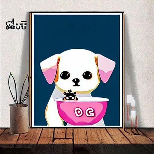 Image similar to Kawaii cute dog, poster art