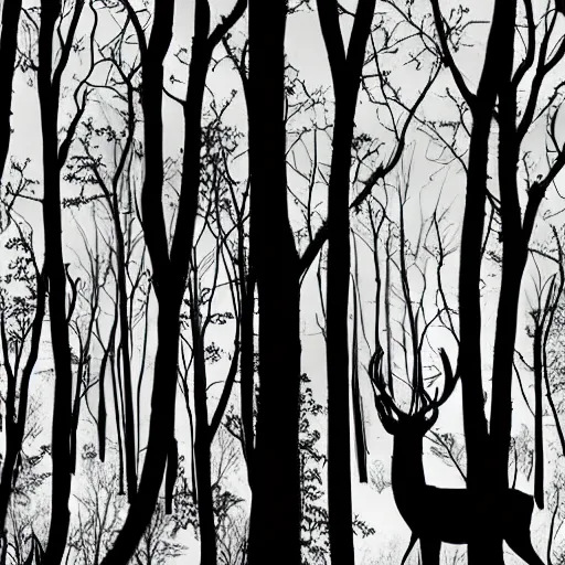 Prompt: a forest inside a deer silhouette