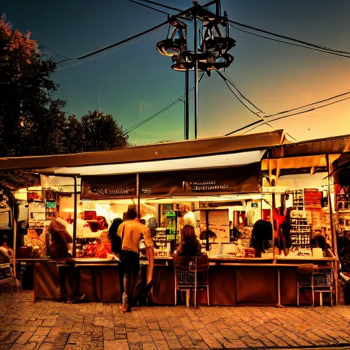 Image similar to malmo sweden kabob stand, golden hour award winning photography, artstation