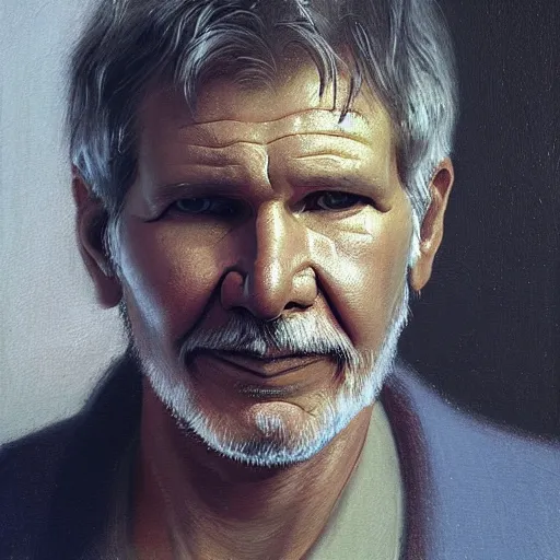 Image similar to a portrait painting of Harrison Ford by odd Nerdrum