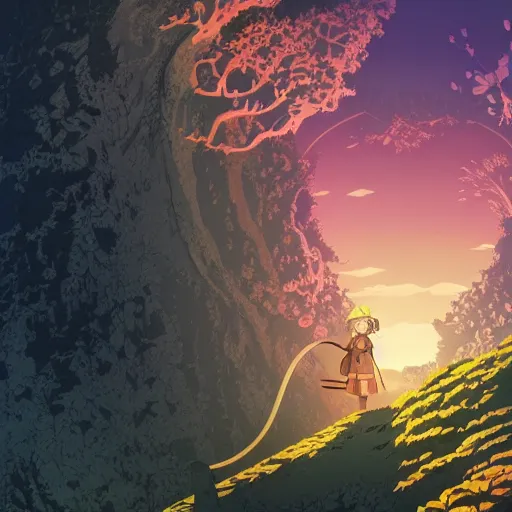 Image similar to made in abyss, animated film, stylised, illustration, by eyvind earle, scott wills, genndy tartakovski