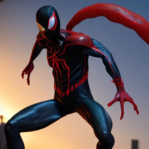 Image similar to a single venom and spider - man hybrid, dslr, cinematic, volumetric lighting, 8 k resolution, photorealistic