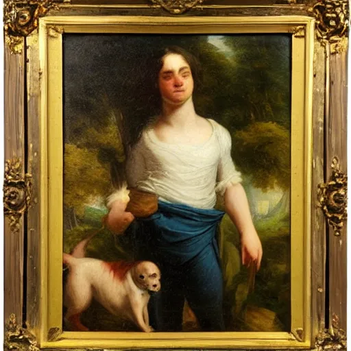 Prompt: a dog in tight jeans painted by thomas cole