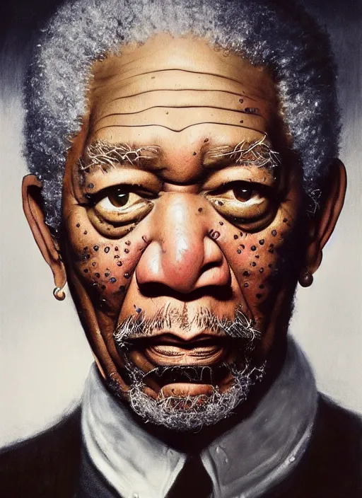 Image similar to morgan freeman as saurman, by alan lee, lord of the rings, smooth, oil painting, matte painting, concept art, trending on artstation, promotional artwork, film still, elegant, photorealistic facial features, intricate, detailed face, cinematic lighting