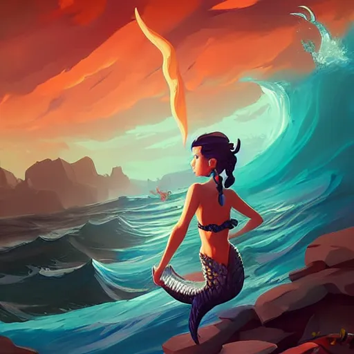 Image similar to painting mermaid treasure on sea of thieves game avatar hero smooth face median photoshop filter cutout vector, behance hd by jesper ejsing, by rhads, makoto shinkai and lois van baarle, ilya kuvshinov, rossdraws global illumination