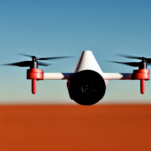 Prompt: sleek industrial drone for monitoring the australian desert, XF IQ4, 150MP, 50mm, F1.4, ISO 200, 1/160s, dawn, golden ratio, rule of thirds