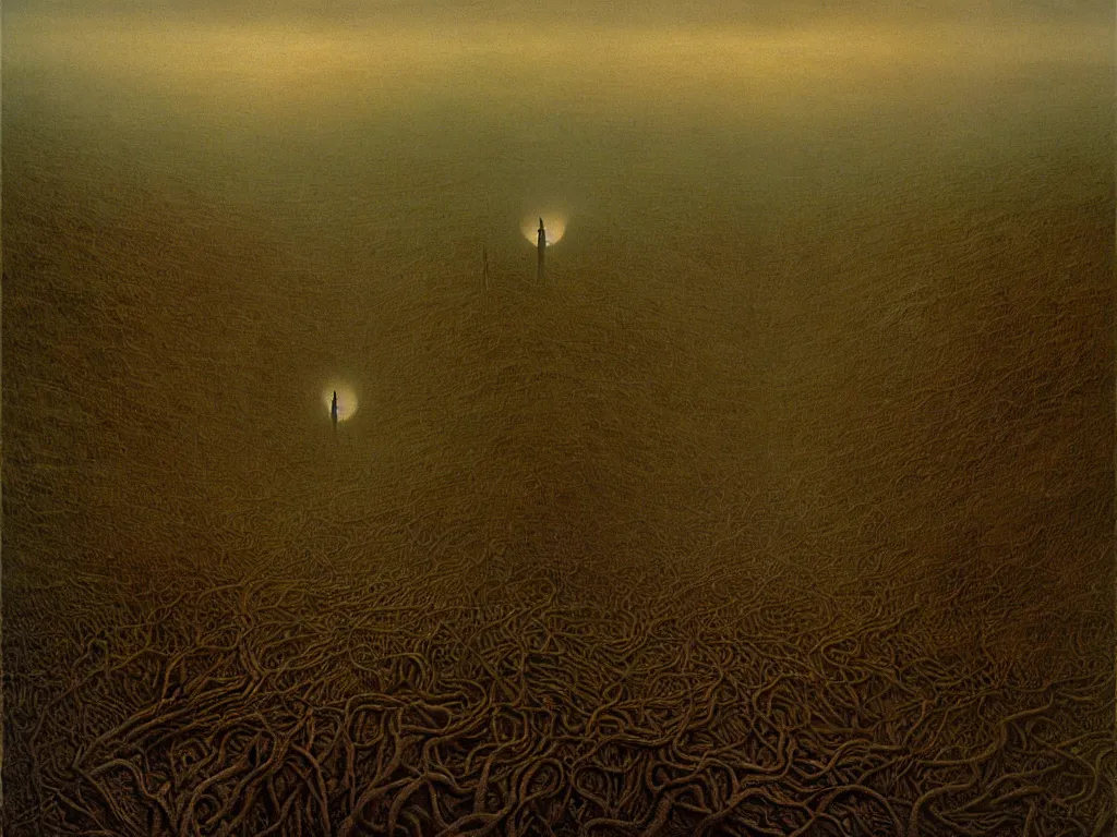 Image similar to a dark dystopian fantasy landscape, by zdzisław beksinski and hr giger, horror, epic