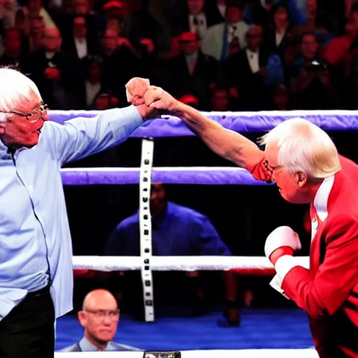 Image similar to Donald Trump losing a boxing match with Bernie Sanders, award-winning photo, sports illustrated