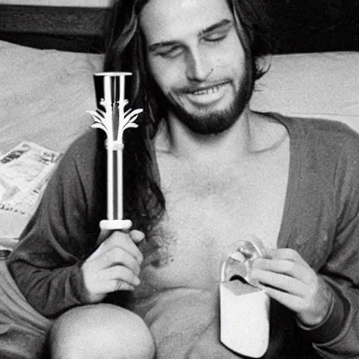 Image similar to jesus christ smoking bong in college dorm