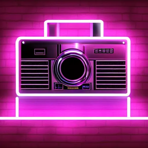 Image similar to DSLR 1980s Ghetto Blaster, Neon, Retrowave