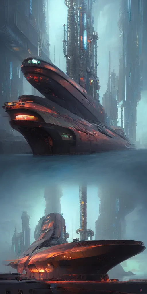 Prompt: cyberpunk cargo ship strongly resembling industrial spaceship design concept art in space, octane render, by jesper ejsing, james jean, justin gerard, tomasz alen kopera, cgsociety and fenghua zhong, highly detailed, rim light, art, cinematic lighting, very coherent, hyper realism, high detail, 8 k