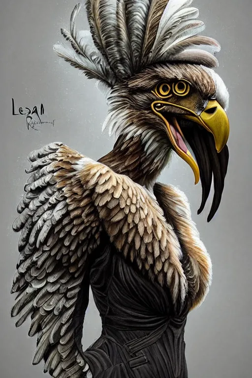 Prompt: epic professional digital art of female human - eagle hybrid animal wearing air force jumpsuit, humanoid feathered head, eagle beak, painting, by lisa roet, reyna rochin, iris van herpen, leesha hannigan, artstation, cgsocietywlop, epic, much wow, much detail, gorgeous, detailed, cinematic, masterpiece