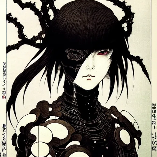 Image similar to prompt : black and white portrait soft light painted by takato yamamoto, human modified by mecha attributes and armor, inspired by ghost in shell anime, smooth face feature, intricate oil painting, high detail, sharp high detail, manga and anime 1 9 8 0