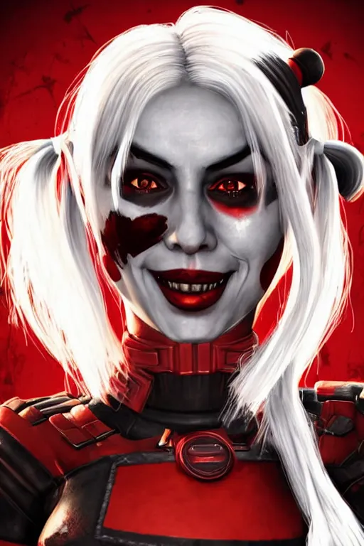 Image similar to an in game portrait of harley quinn from doom eternal, doom eternal art style.