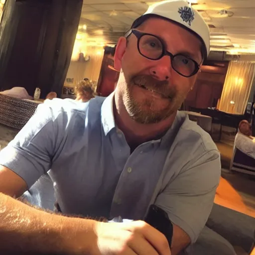 Prompt: photo of a 4 0 year old white man living thinking he's living the best life possible. he looks young for his age. he is at an establishment appropriate for his age. young woman are flocking to him and can be seen dancing around him in a seductive manner.