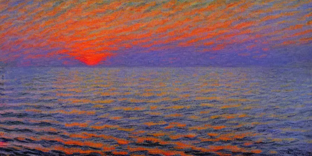 Image similar to a beautiful mexican coast in a sunset, dramatic lighting, painted by claude monet