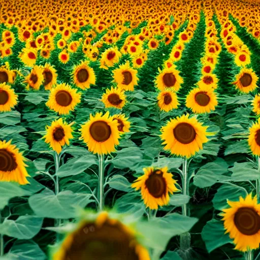 Prompt: sunflower fields at sunrise, cinematic view