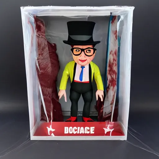 Prompt: eric morecambe, stop motion vinyl action figure, plastic, toy, butcher billy style