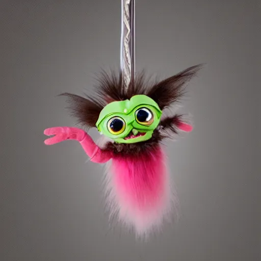 Image similar to elongated centipede furby hanging from the ceiling