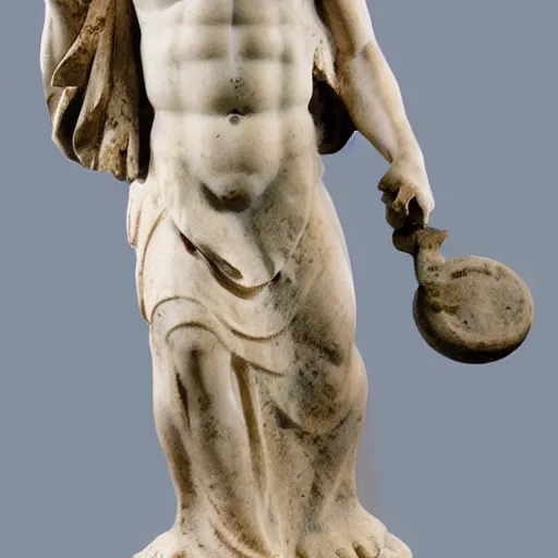 Prompt: greek marble statue of a nekomimi prophet wearing clothes, masterwork sculpture