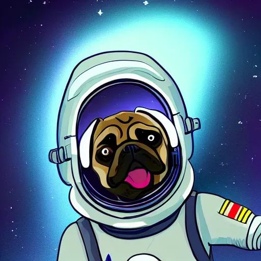 Prompt: An astronaut watching an adorable Pug, digital art, trending on artstation, HDR