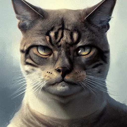 Prompt: portrait of a muscular anthrophomorphic man cat,digital art,ultra detailed,ultra realistic,art by greg rutkowski