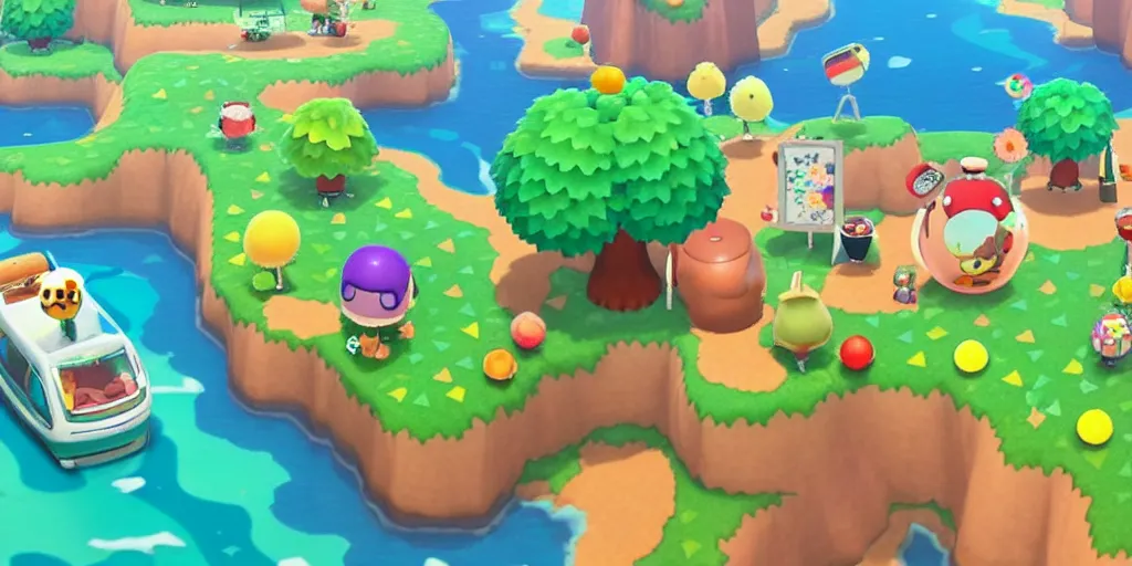 Image similar to screenshot of a Katamari rolling up an Animal Crossing island