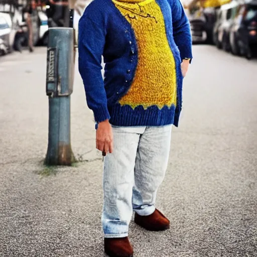 Image similar to Bojack Horseman in real life, A horse wearing a cardigan and jeans, photo