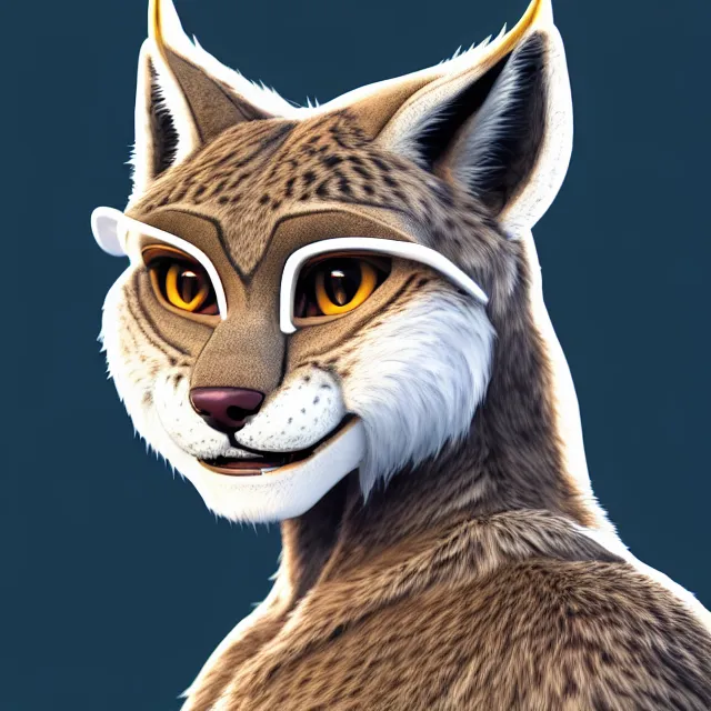 Image similar to the portrait of anthropomorphic lynx fursona, icon, logo, face only, avatar, telegram sticker, by furaffinity, anime, manga, kim jung gi, irakli nadar, intricate linework, white fur, unreal engine 5 highly rendered, global illumination, radiant light, detailed and intricate environment