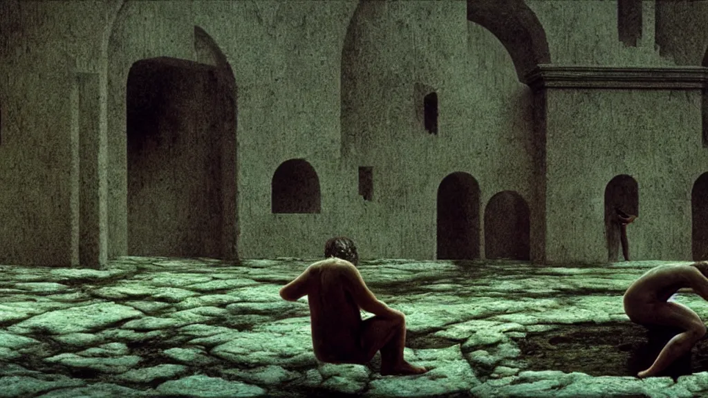 Image similar to lost my keys at the fountain of youth, film still from the movie directed by denis villeneuve and david cronenberg with art direction by salvador dali and zdzisław beksinski