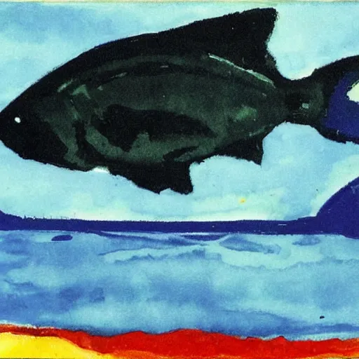 Prompt: big black fish by emil nolde