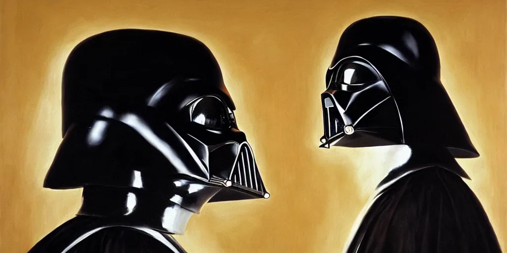 Image similar to beautiful oil painting of Darth Vader by caravaggio; extraordinary masterpiece!!!!
