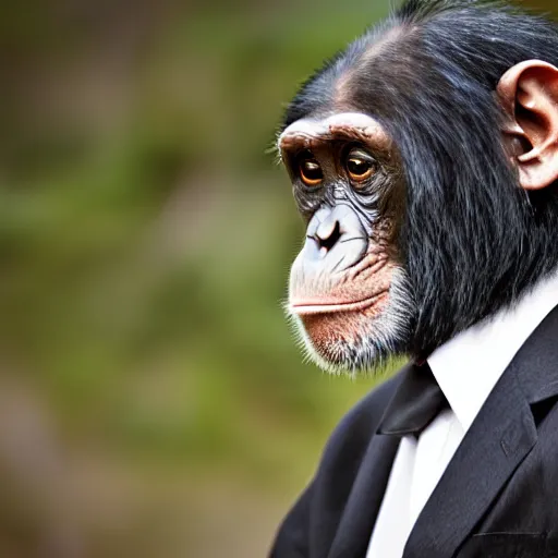 Image similar to chimpanzee wearing a suit and tie, ready for a meeting