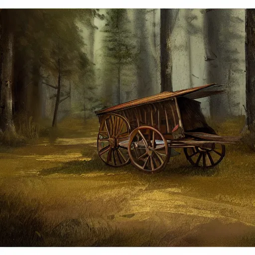 Prompt: an abandoned wagon in the woods, concept art, rutkowski