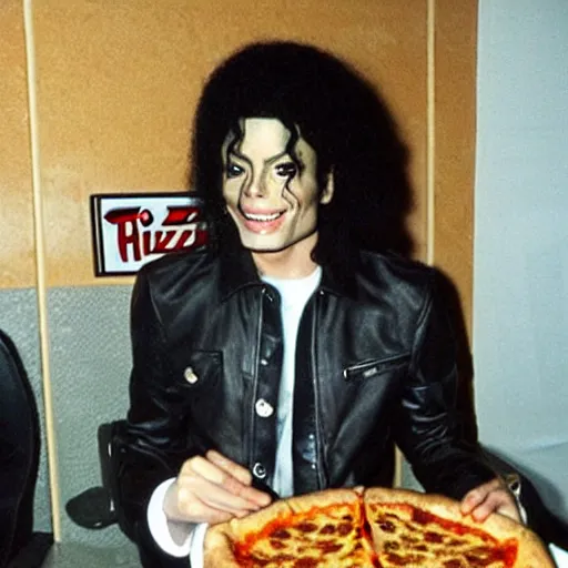 Prompt: michael jackson hanging out at pizza hut