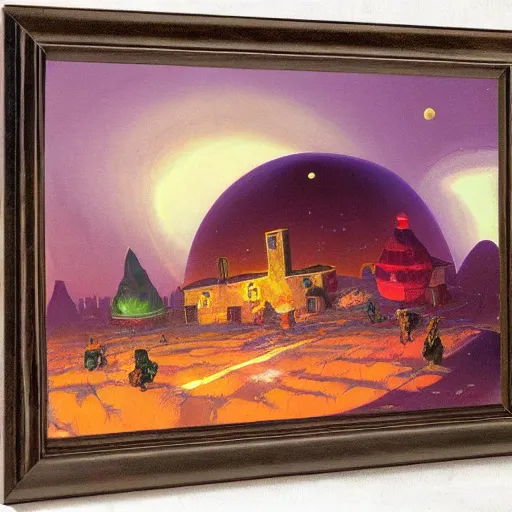 Image similar to a village on saturn by paul lehr,