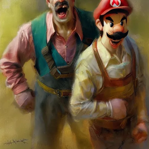 Image similar to a realistic portrait of mario and luigi in the style of daniel f. gerhartz