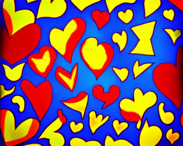 Image similar to Layered colorful hearts in guernica style