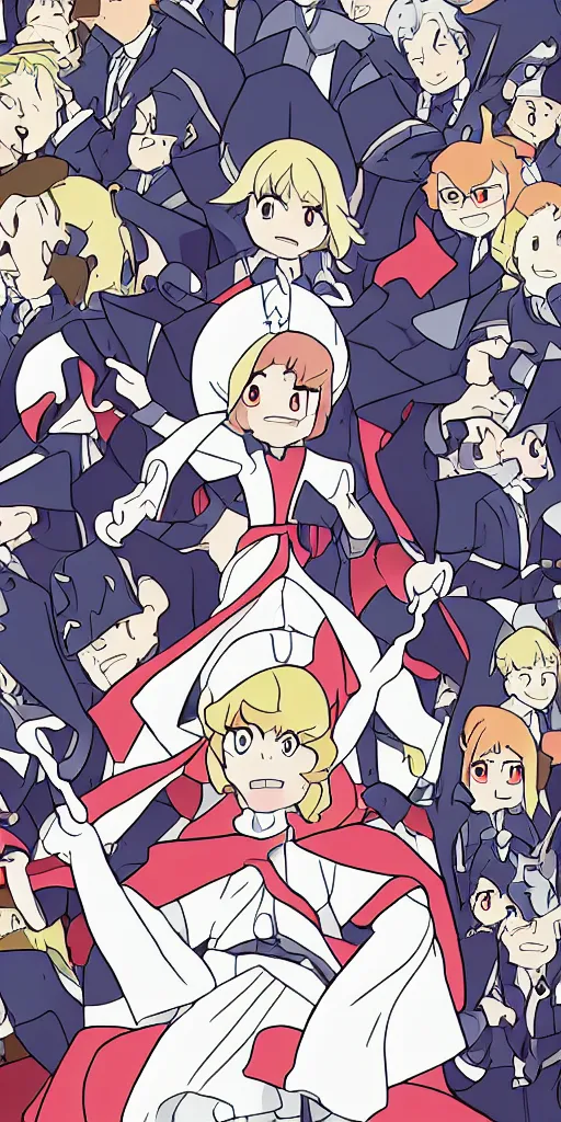 Image similar to the pope drawn by studio trigger, in the style of Little Witch Academia