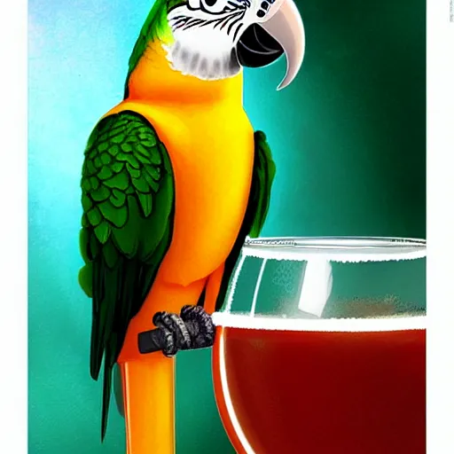 Prompt: a parrot is drinking beer in a spacebar, artstation