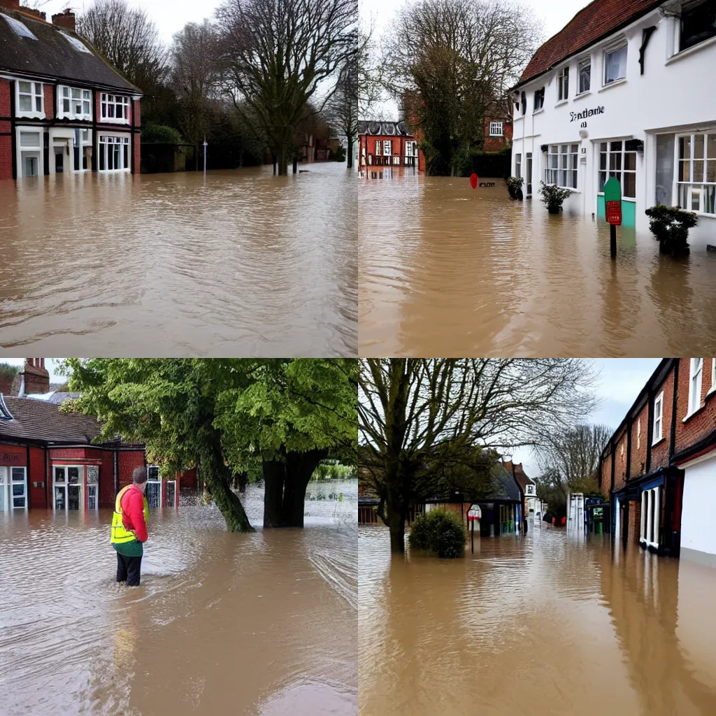 Prompt: huge flooding in Winchester UK due to climate change