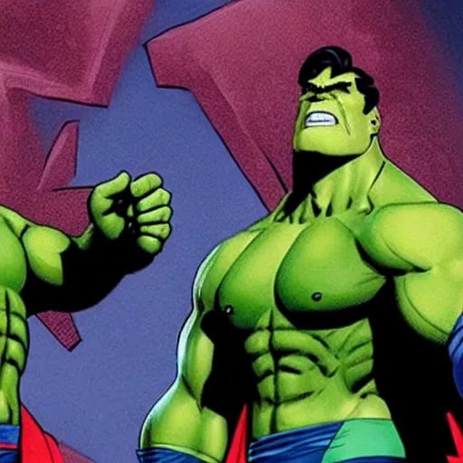 Image similar to supermen and hulk at WWE smacking down Vince McMahon