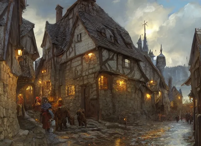 Image similar to bleak medieval town by vladimir volegov and alexander averin and peder mørk mønsted and adrian smith and raphael lacoste