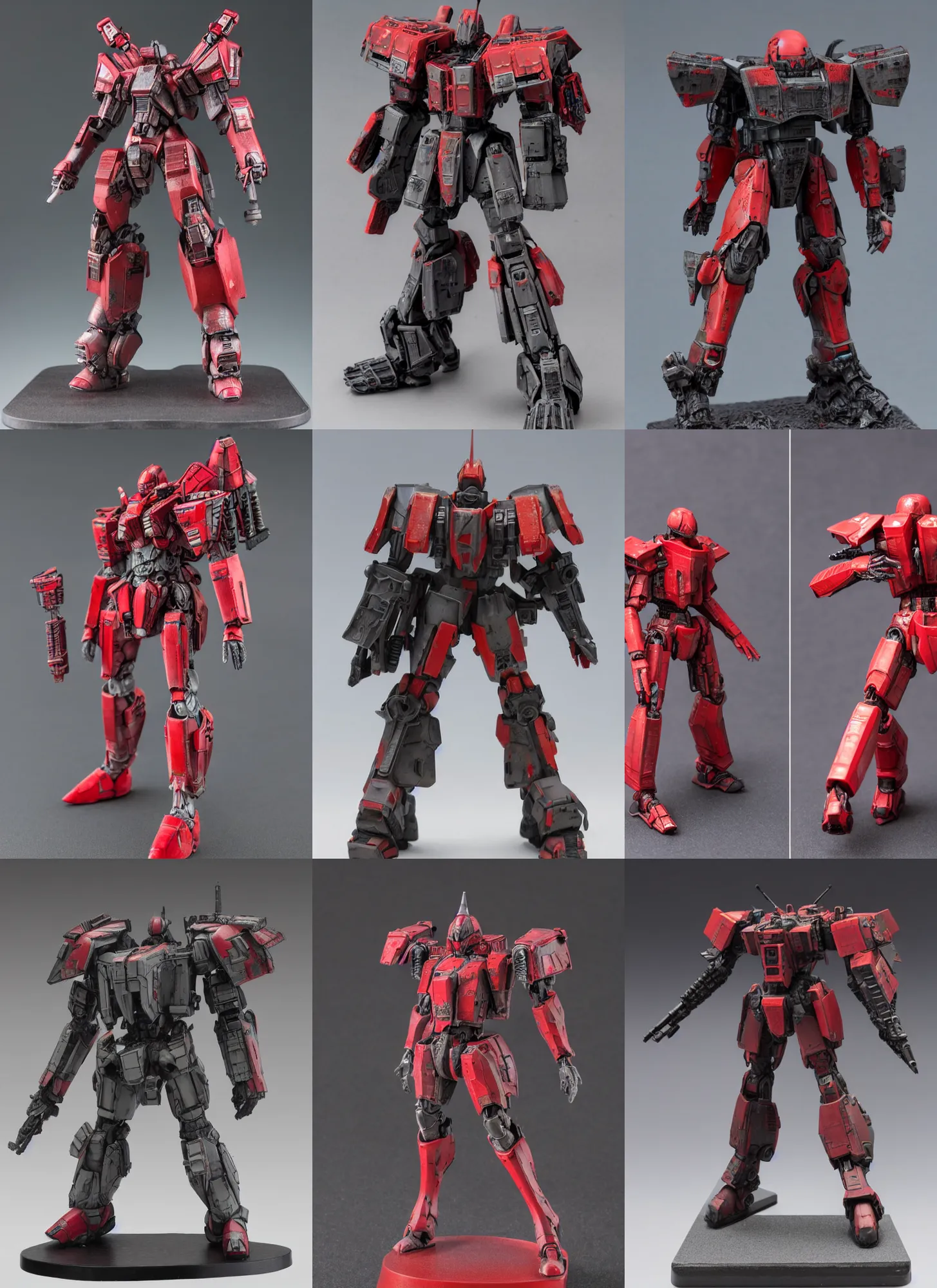 Prompt: 8 0 mm resin detailed miniature of a armored core with red, full body, head, legs, textured base ; product photos, 4 k, view from front