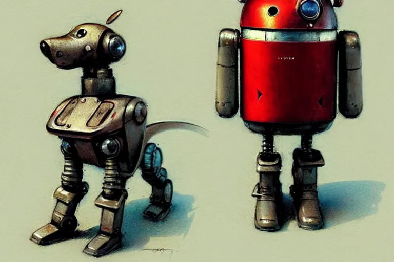 Image similar to adventurer ( ( ( ( ( 1 9 5 0 s retro future robot android dog. muted colors. ) ) ) ) ) by jean baptiste monge!!!!!!!!!!!!!!!!!!!!!!!!! chrome red