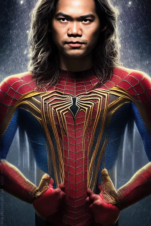 Image similar to majestic and regal portait of filipino spiderman, marvel, perfect face, beautiful, intricate, epic, elegant, fantasy, highly detailed, digital painting, hard focus, beautiful volumetric lighting, epic light, ultra detailed, by leesha hannigan, ross tran, thierry doizon, kai carpenter, ignacio fernandez rios