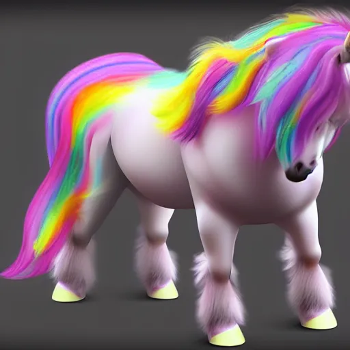 Prompt: a furry unicorn based on a percheron horse, the unicorn fur is purple, pink and yellow with an ombre effect, the unicorn is beautiful, made with unreal engine 5 very expensive effects, a lot of detail in the fur to look realistic. n 6